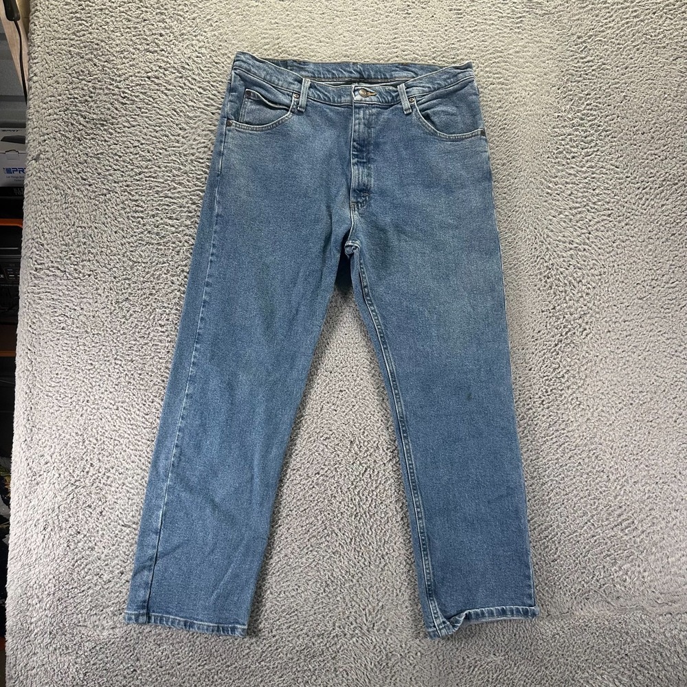 Wrangler Jeans Mens 36x29 Blue Cotton Denim Straight Workwear Travel Stretch